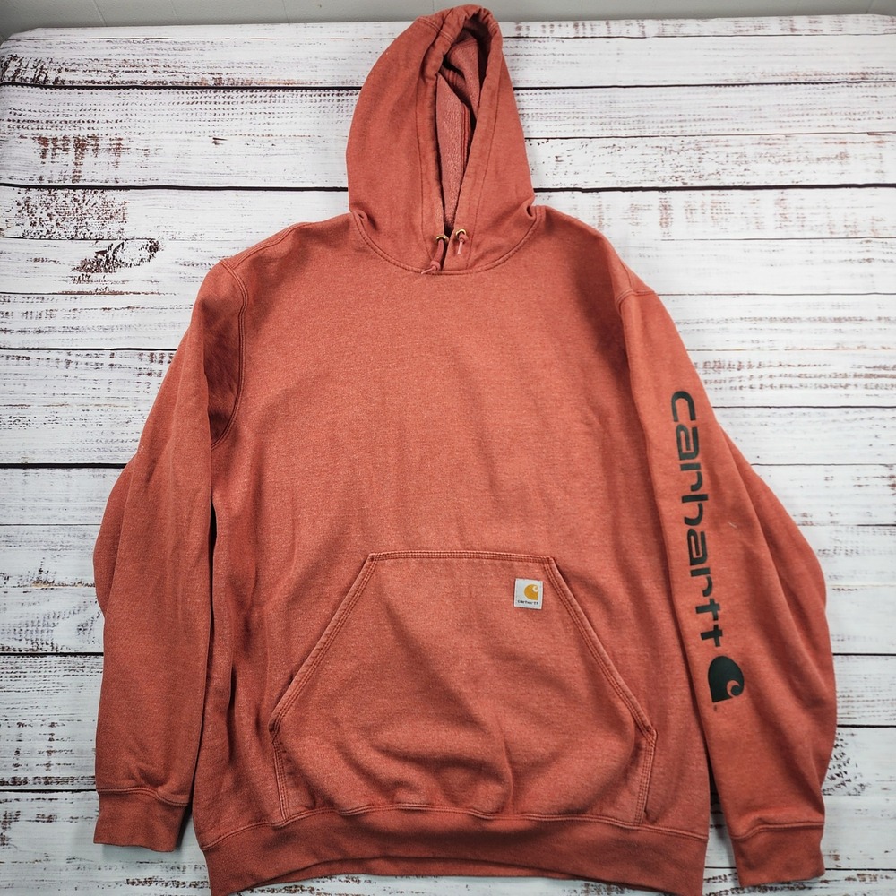 Carhartt K288 Mens XL Original Fit Logo Sleeve Hoodie Clay Orange Workwear Sweat